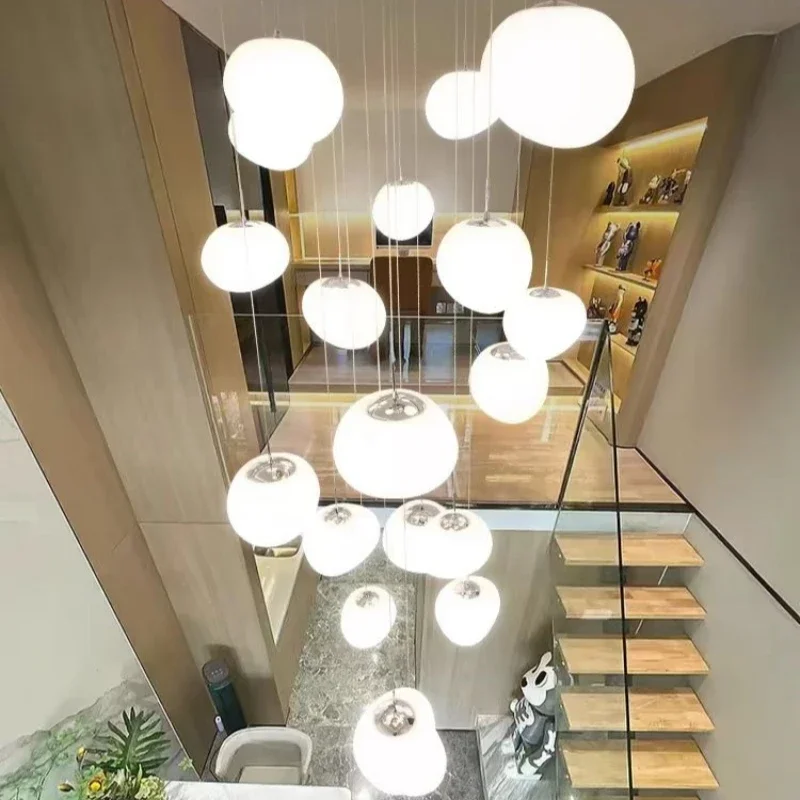 Italian Creative Designer LED Chandelier Living Room Duplex Staircase Bar White Glass Lampshade Pendant Lamp Home Decor Lighting