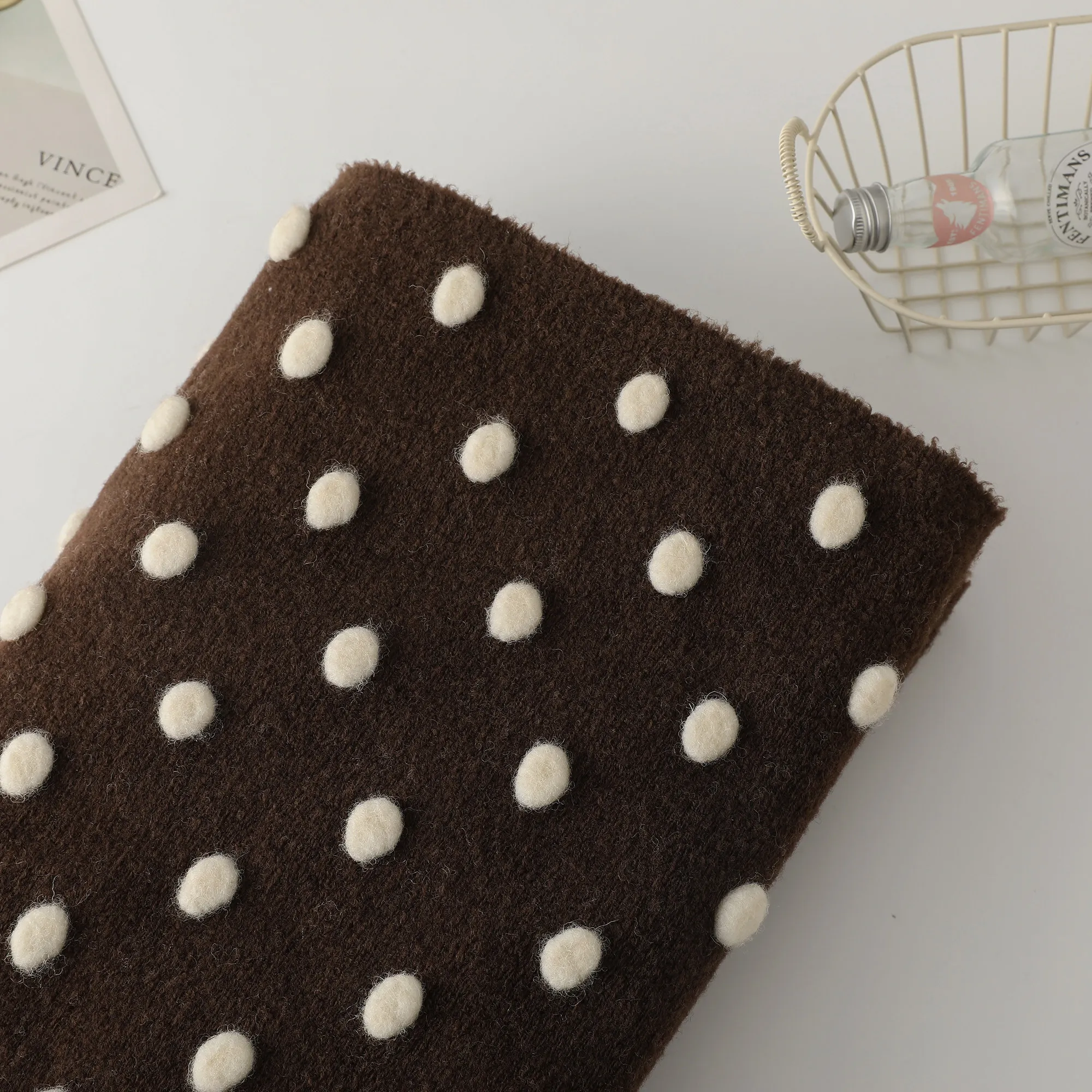 

0.5meters Brown Polka Dot Jacquard Knit - Wool-like Textured Fabric for Sewing Vests & Coats