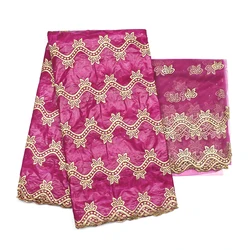 Tissu Broderie Dubai Embroidered Bazin Rich African Tulle Lace 5+2 Yards Nigerian Gele Headtie Wedding Fabric