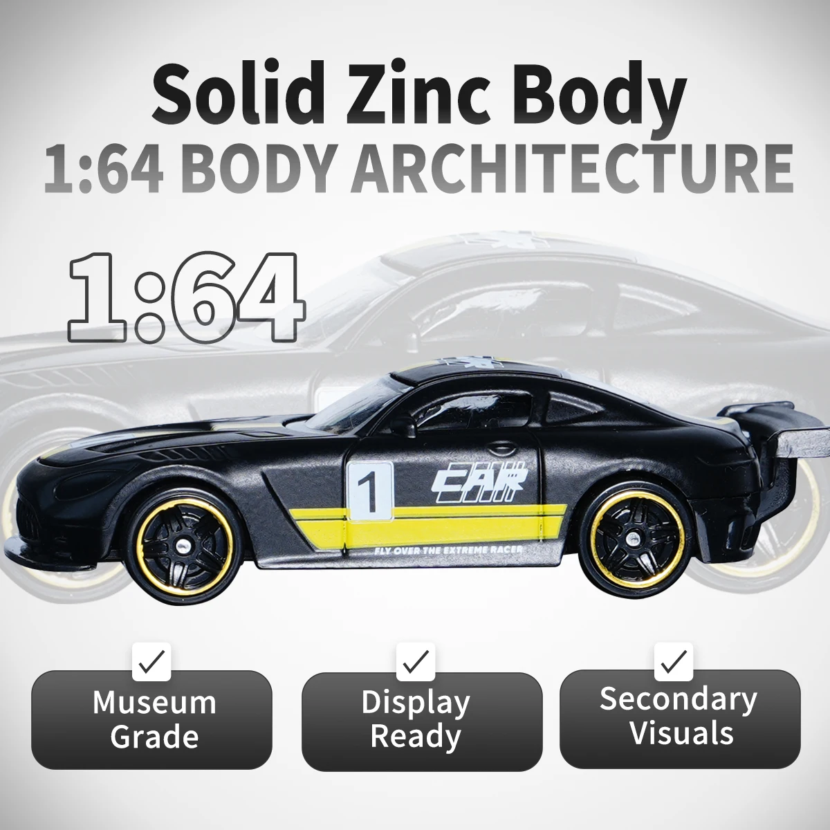 نموذج سيارة سباق مصنوع من خليط معدني باللونين الأسود والأصفر 1:64، هدية للأولاد، حجم صغير لسهولة التعامل مع سطح المكتب، ديكور المنزل، عرض المجموعة #5