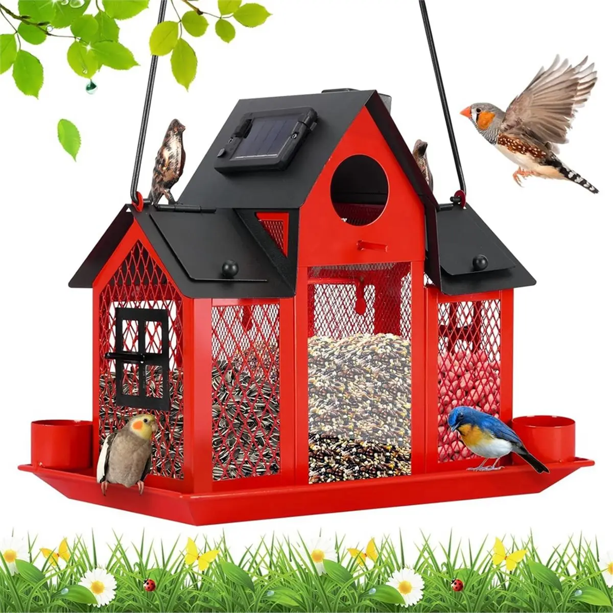 2026 Trend Solar Bird Feeders House for Outside Hanging, Metal Wild Bird Feeder for Outdoors, Large Cardinal Bird Feeder