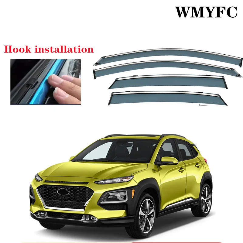 

4pcs Window Visor Rain Guard for Hyundai KONA 2018 Car Deflectors Windshield Rain Eyebrow Awning Trim Accessories