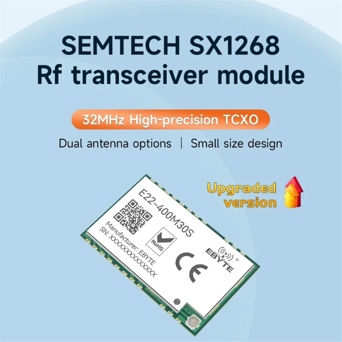 

2025+ 10PCS SX1268 433MHz Module Development Board 12km Range, 32M High-Precision TCXO E22-400M30S, , SPI Interface