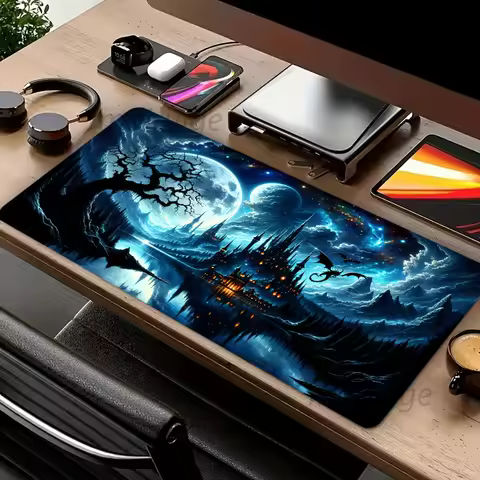 Fantasy Castle Night Mouse Pad Large Computer Office Game Table Mat XXL Rubber Anti-slip Gaming Keyboard Mousepad Long Desk Pads