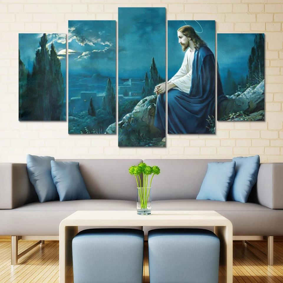 

5 Pieces Wall Arts Jesus Christ Canvas Set Christian Religion Wallpaper Home Decor Living Room Picture Print Bedroom Mural Gift