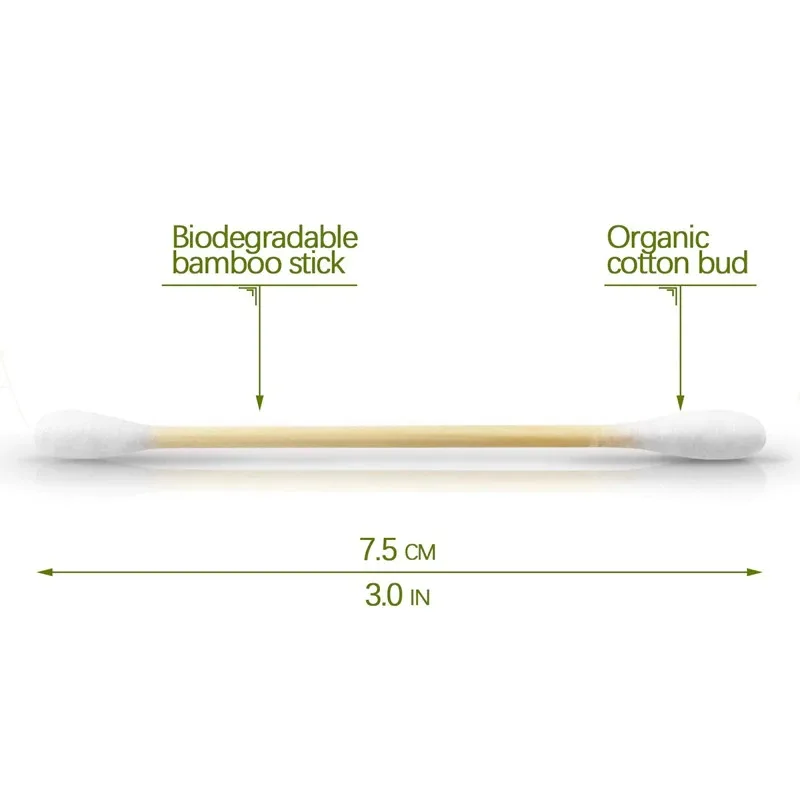 100% Eco-Friendly & Natural Bamboo Cotton Swabs 1000 Count Biodegradable & Organic Wooden Cotton Buds