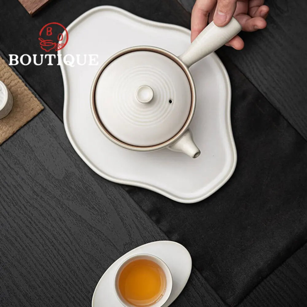 200ml Creative Snowy White Ceramic Handle Side Pot Hanamde Coarse Teapot with Filter Household Tea Making Kettle Kung Fu Tool