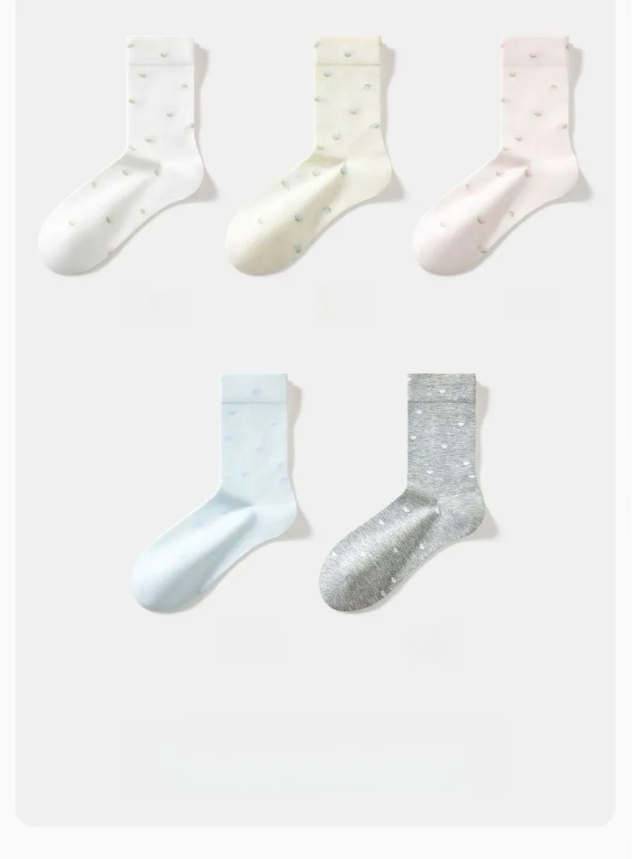 Neue Damen-Socken-Sets aus 100 % Baumwolle für Frühling, Herbst und Winter, mit Blumenmuster, mittellang, niedliche kurze Socken für Damen – Detail 15