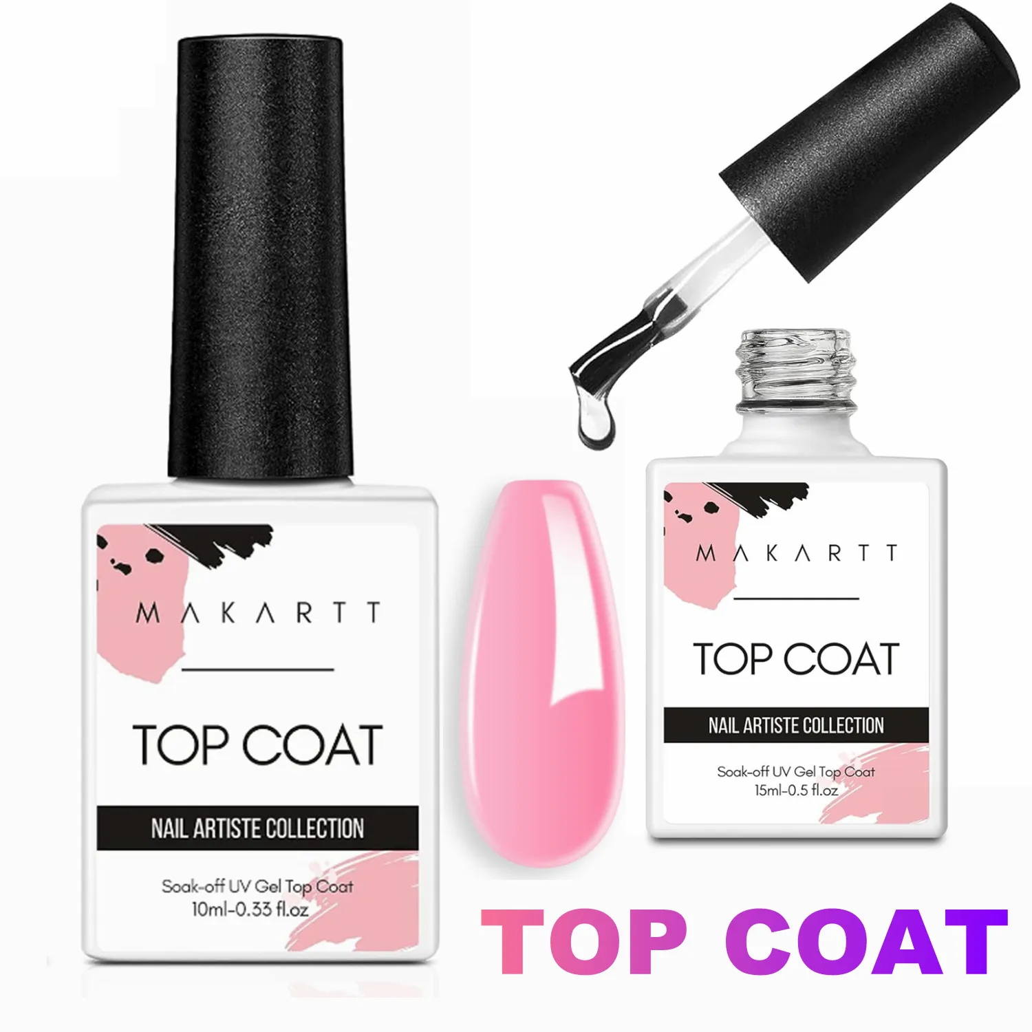 

2PcsBase Top Coat For Gel Polish -Makartt Clear No Wipe Top Coat Shine Finish and Long Lasting,Soak Off UV LED Lamp Suppies