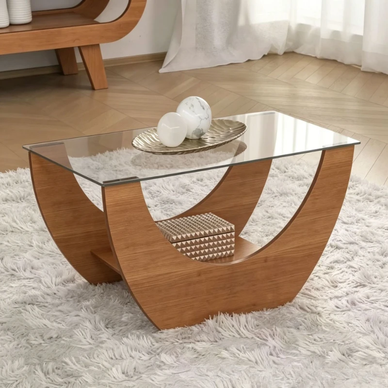 Glass coffee table Italian minimalist small apartment creative coffee table household light luxury living room glass round