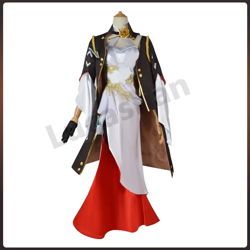 CosplayHonkai ستار السكك الحديدية Himeko تأثيري حلي شعر مستعار أحمر القرط قلادة فستان سهرة مثير للنساء مشبك فساتين لعبة أنيمي U