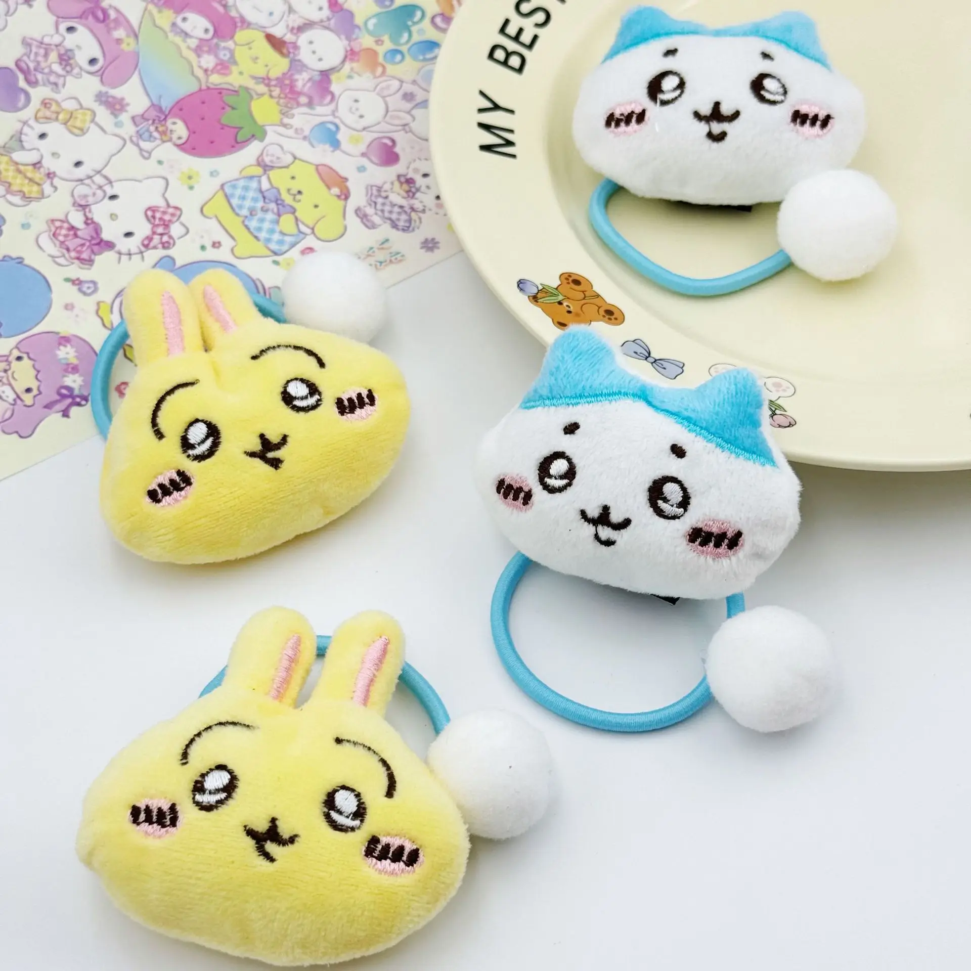Miniso Japanese cartoon cute chiikawa plush hair rope sweet cute cute girl head rope new style giikawa hair circle