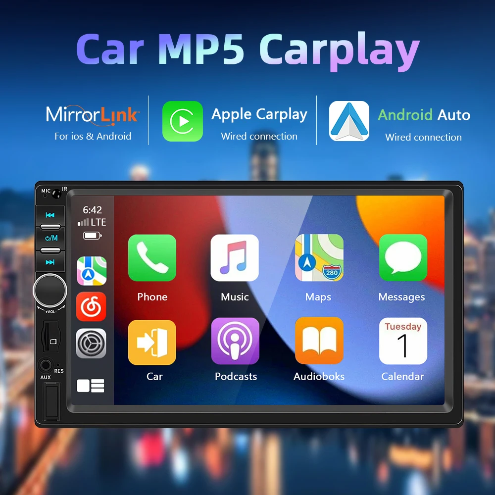 Podofo 2din Stereo Carplay Radio 7