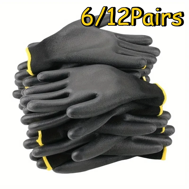 

12/24 шт. черные перчатки с полиуретановым покрытием, перчатки для обслуживания автомобиля, садоводства, ремонта, противоскользящие перчатки с покрытием, защитные перчатки для работников