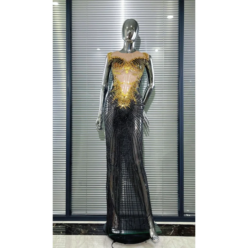 Nova chegada vestido de desempenho feminino vestido de diamante banquete de aniversário elegante vestido longo fino vestido de noiva vestido de desempenho