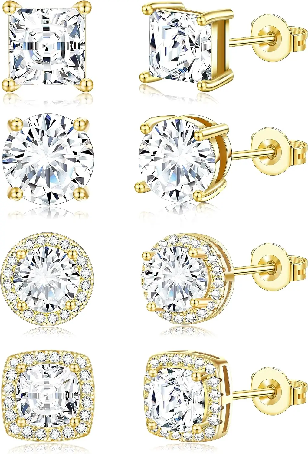 

Hypoallergenic Square CZ Stud Earrings for Women and Men, Cubic Zirconia Jewelry Set