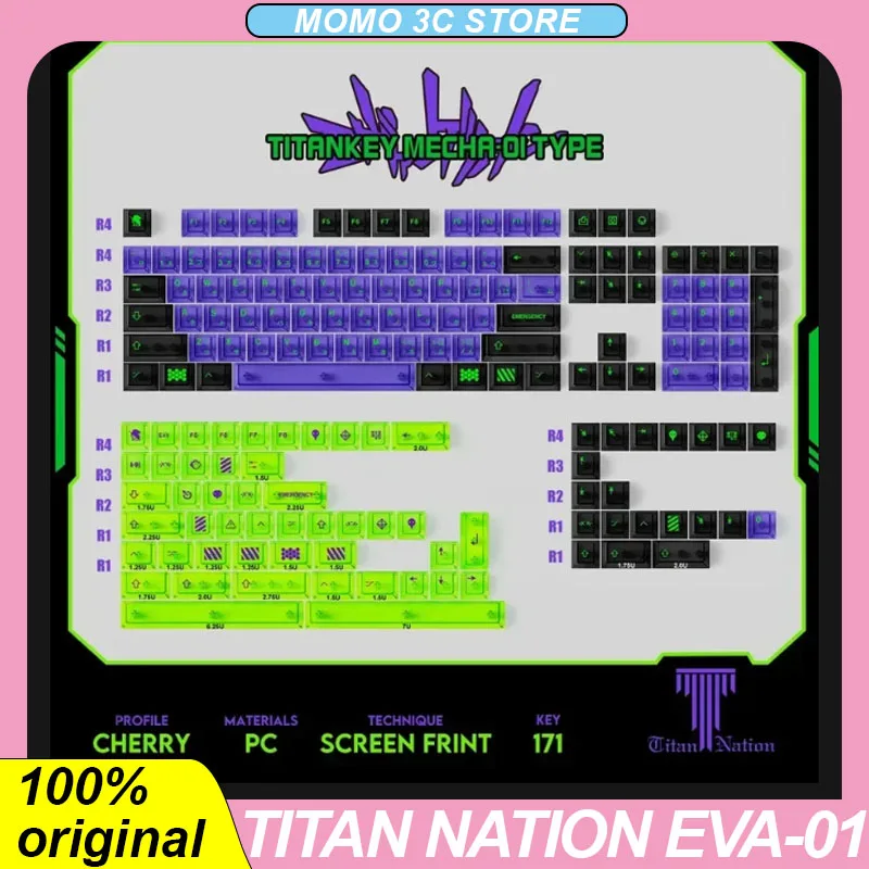 

Titan Nation Eva-01 Mechanical Keyboard Keycap Customized Keycaps For Multi Row Keyboards PC Gaming E-sports Keyboard Laptop