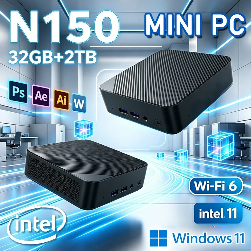 Intel Core N150 Portable Mini PC Compact Mini Laptop 16GB RAM 2048GB SSD HD WiFi6 BT5.2 Multifunctional Daily Notebook Gaming PC