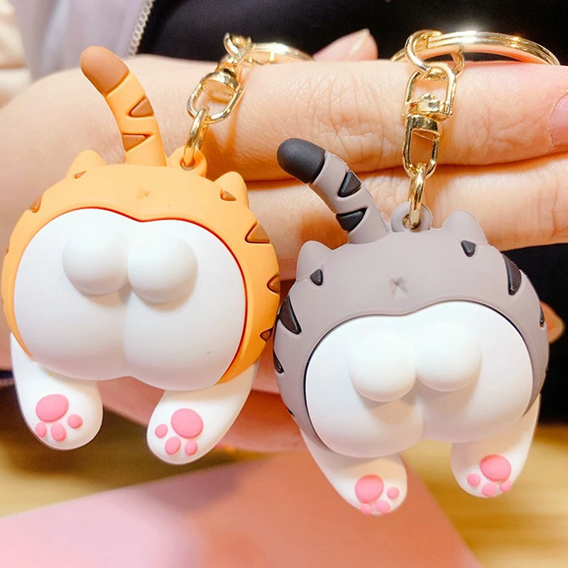 Cartoon Cat Relaxing Toy Keychain, Anti-Ansiedade, Anti-Ansiedade, Alívio do Estresse, Pêssego, Bunda, Brinquedos de Mão, Chaveiro, Crianças, Adultos, Presentes