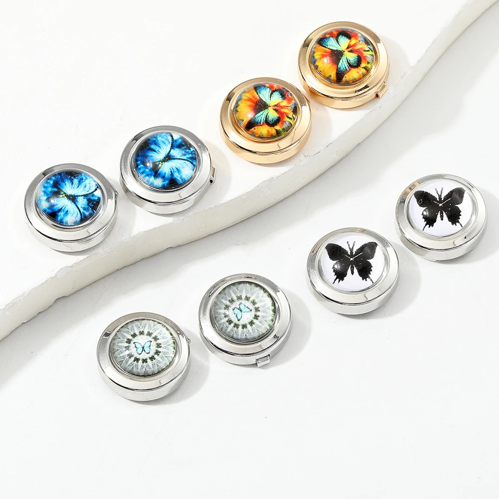 8 أنماط بيان رجل كابوشون الزجاج فراشة صورة فنية غطاء أزرار المشبك الألوان الذهبية والفضية مطلي #4