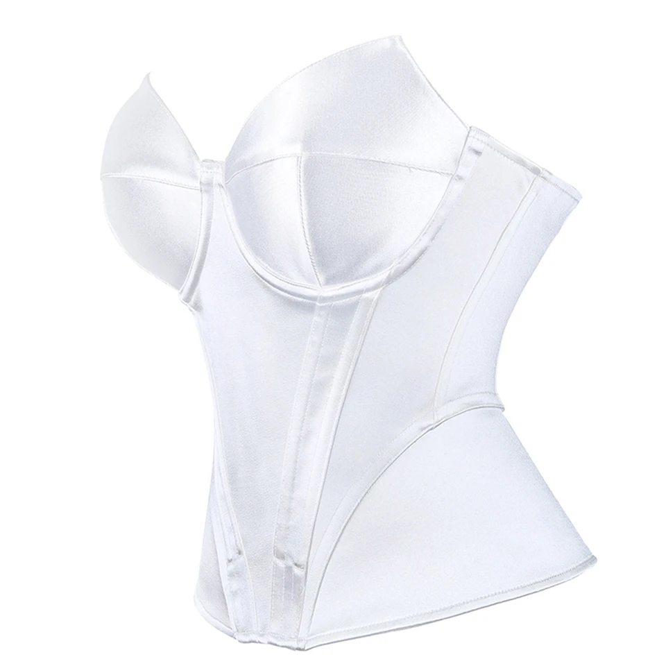 Becirzet Weißes Elegantes Damenkorsett Sexy Schulterfreies Satin-Fischgräten-Top Schlankmachendes Taillenformendes Bustier – Detail 10