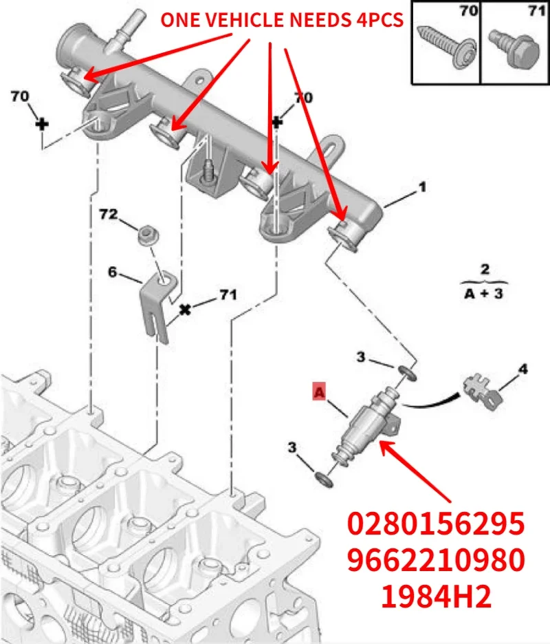 4PCS 0280156295 1984H2 9662210980 Fuel Injectors Nozzle For Peugeot 206 207 SW Hoggar 2010-On For Citroen C3 2002-2010