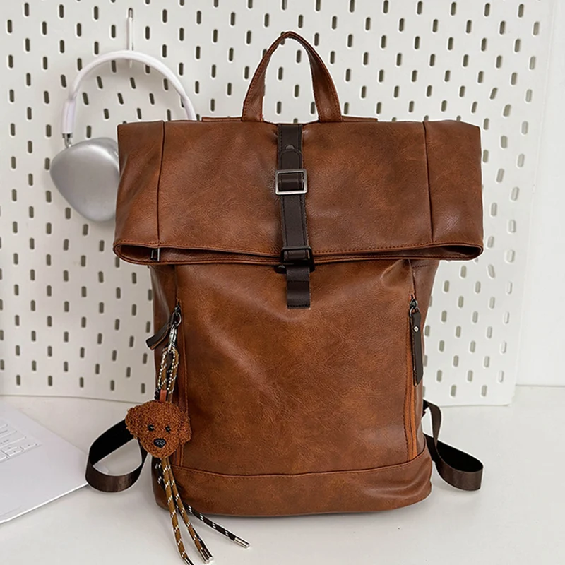 Rolled Top Laptop Backpack Anti-theft PU Travel Bag Outdoor Hiking Shopping Swimming Bags Business Rucksack Student Schoolbag