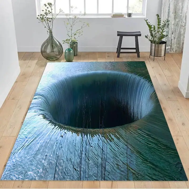 3D Water Ripple Deep Blue Vortex Pattern Carpet Mat Anti Slip Carpet Home Decoration Living Room Illusion Visual Carpet