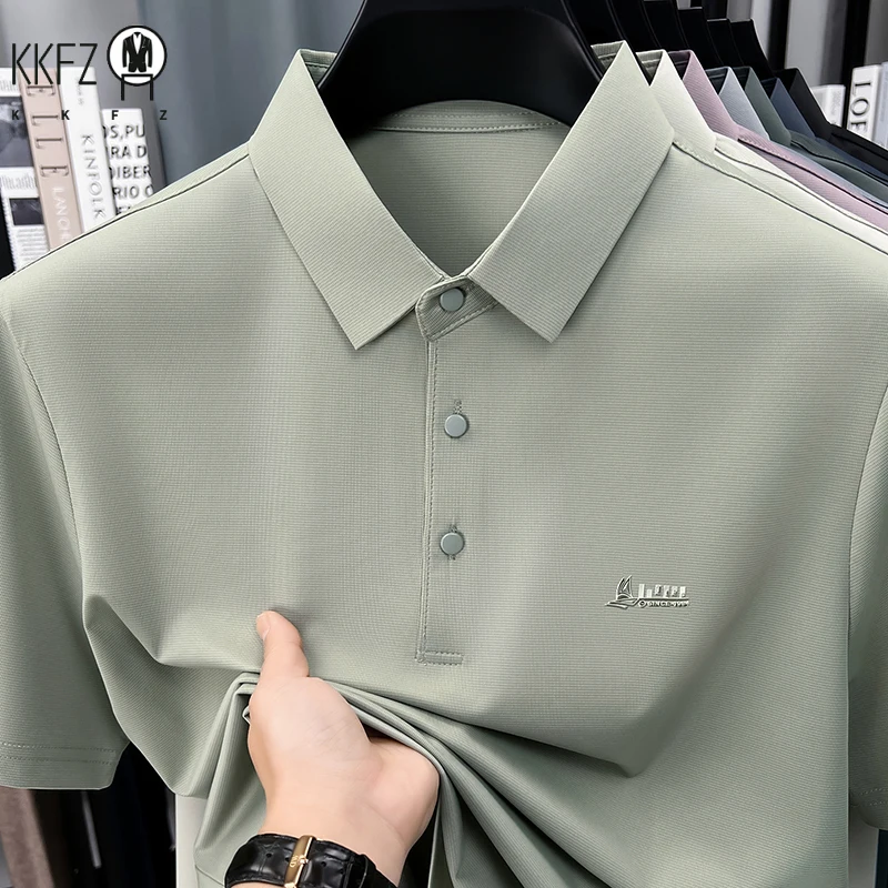 Men's Casual Polo T Shirt Short Sleeve Elastic Breathable Tops For Business Office Daily Wear Summer Lightweight Blouse