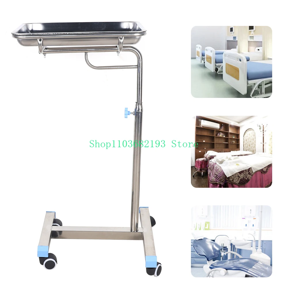 For Hospitals, Clinics, Dentistry, Beauty Salons Mobile Stainless Steel Tray Stand Rolling Cart Rack Adjustable Medical Hine