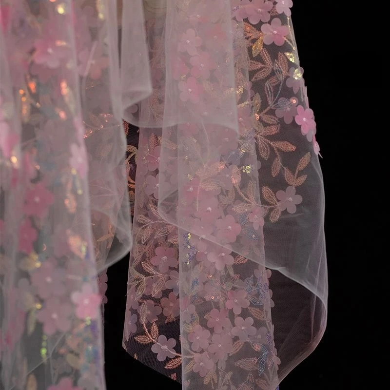 작은 꽃 스팽글 부드러운 메쉬 거즈 원단 바느질 드레스 이브닝 드레스 아동복 마이크로 탄성 DIY 원단
