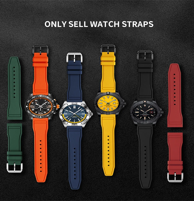 For Breitling Avengers Black Bird Viton Watch Strap Endurance Yellow Wolf Super Ocean Quick Release Fluorine rubber Watchband 22
