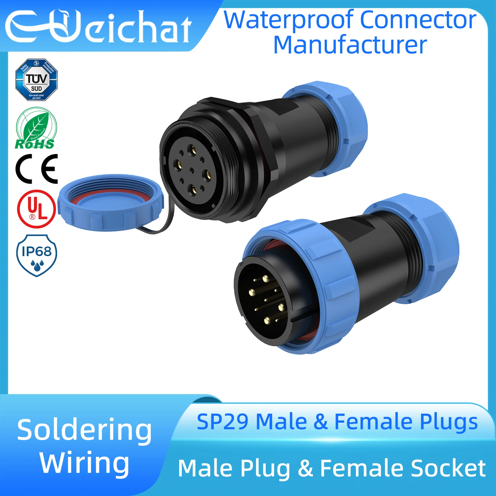 SP29 Waterproof Connector IP68 2/3/4/7/8/9/10/12/16/20/24/26 Pin Male Plug Thread Socket Cable Aviation Wire Connector