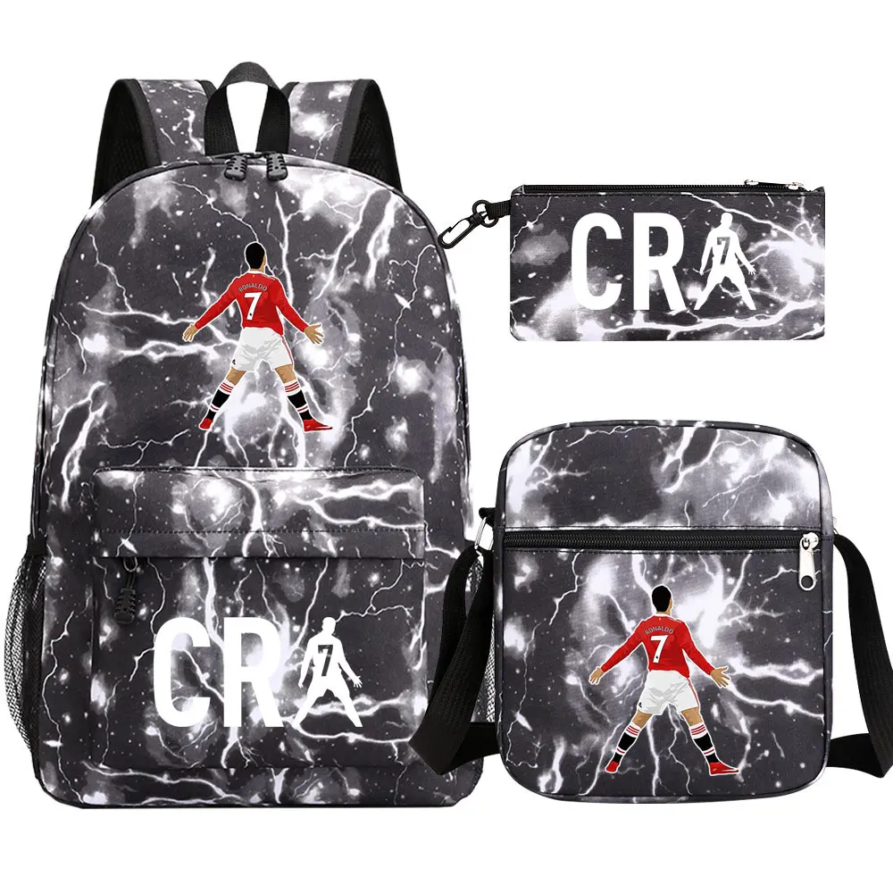 Football CR7 Backpack Teens Girls Boys Kawaii Student Waterproof Canvas School Bags 3pcs Laptop Stitch Mochilas Rucksacks