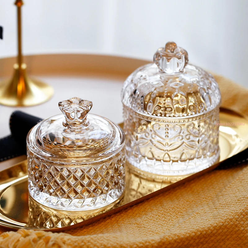 Crystal Roman Glass Jar Exquisite Embossed Small Candy Wedding Festive Makeup Jewelry Storage Home Decoration