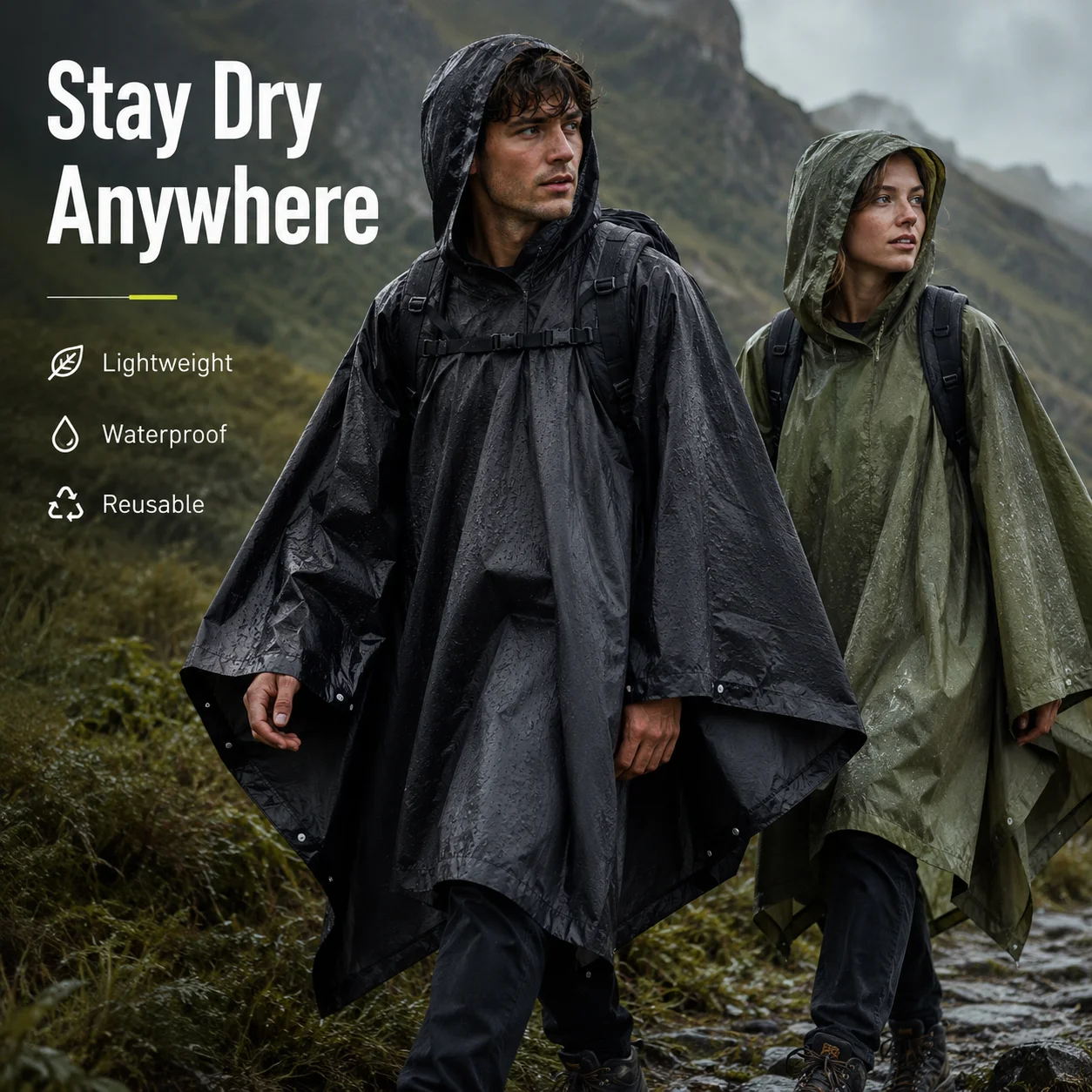 Cycling Rain Jacket Commute - Ponchos Impermeables Reutilizables para Adultos con