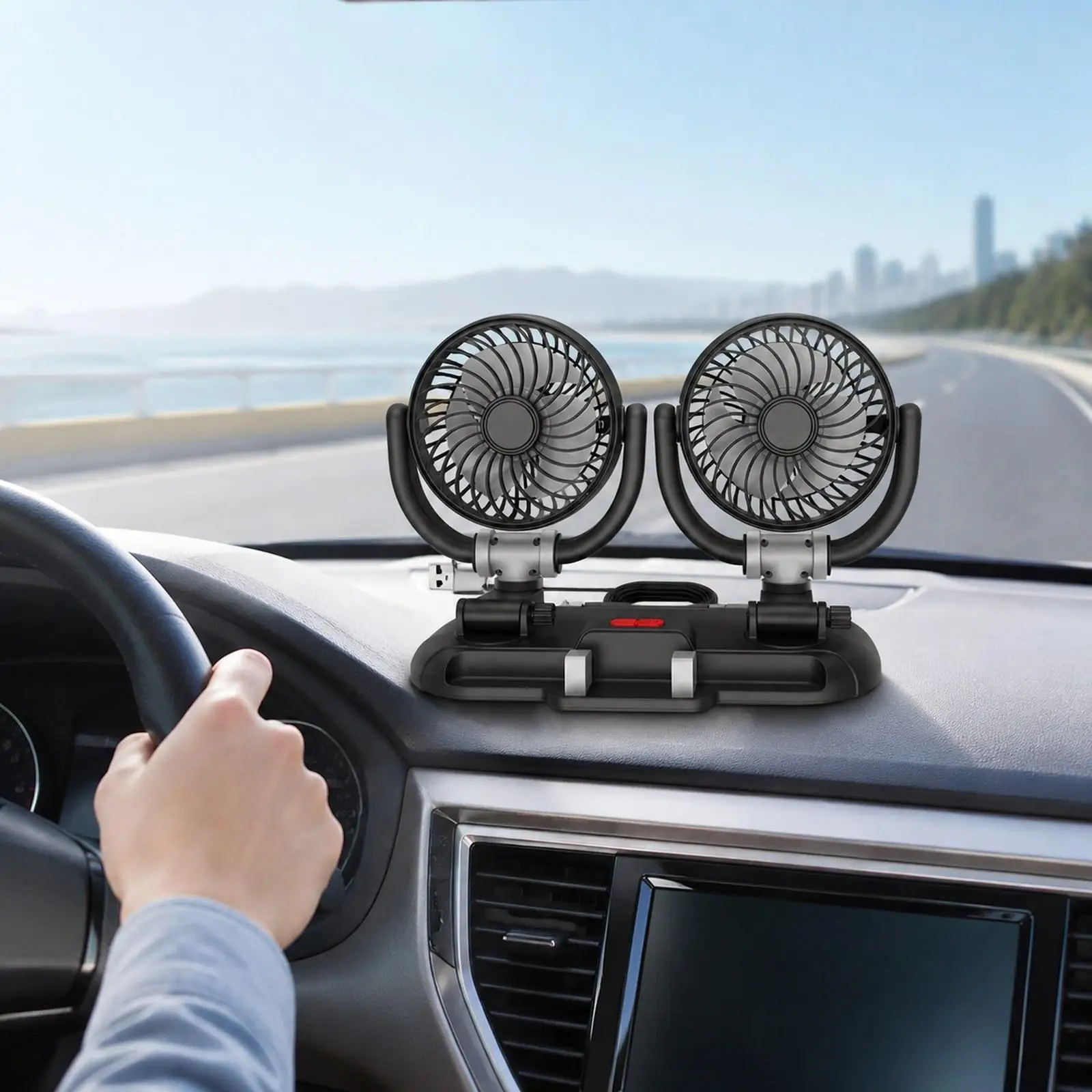 Car Cooling Fan Car Fans 3 Speeds Quiet Easy Installation Vehicle Fan Double Head for SUV Sedan RV Trucks Dashboard