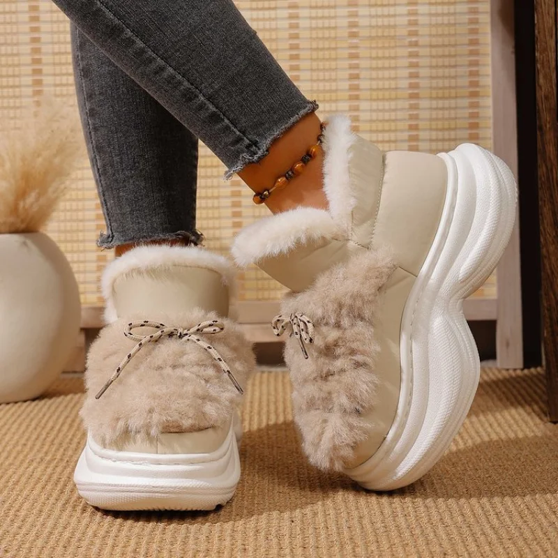 

Comfort Thick Bottom Fluffy Fur Snow Boots Women 2025 Winter Chunky Platform Non Slip Furry Ankle Boots Warm Thick Plush Shoes