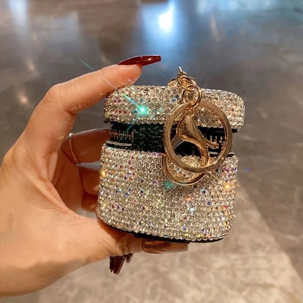 Bling Rhinestone-encrusted Storage Bag Creative Portable Necklace Storage Case Silver Square Travel Jewelry Display Stand