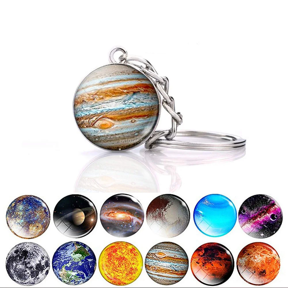 Luminous Solar System Galaxy Planet Keyring Jupter Moon Earth Mars Sun Nebula Pendant Glow In The Dark Glass Ball Keychain