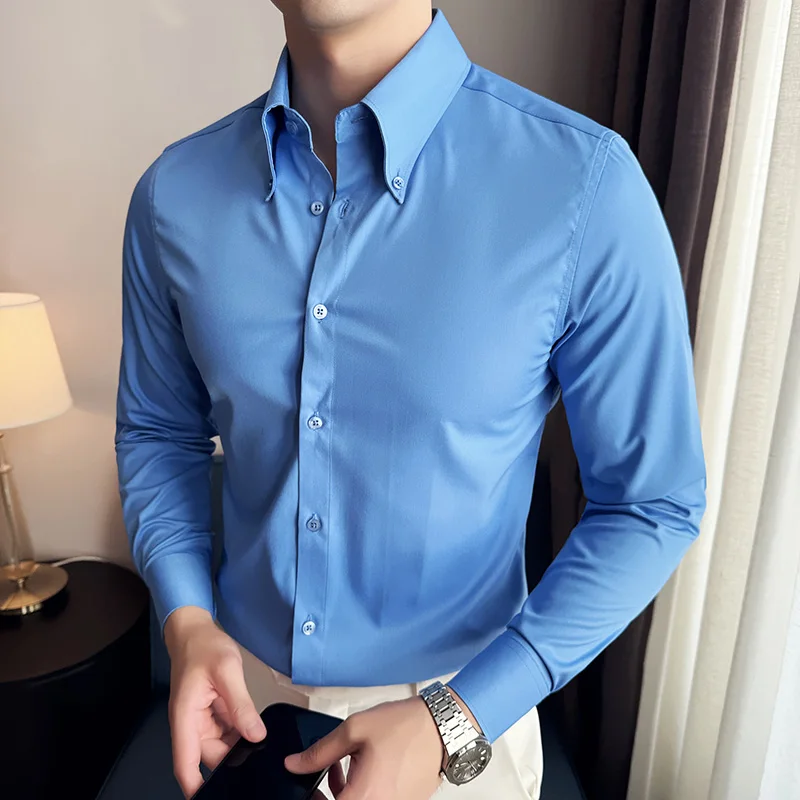 M-6XL High-quality business casual solid color shirt 2024 autumn new product, dress shirt  formal occasions, slim  breathable.