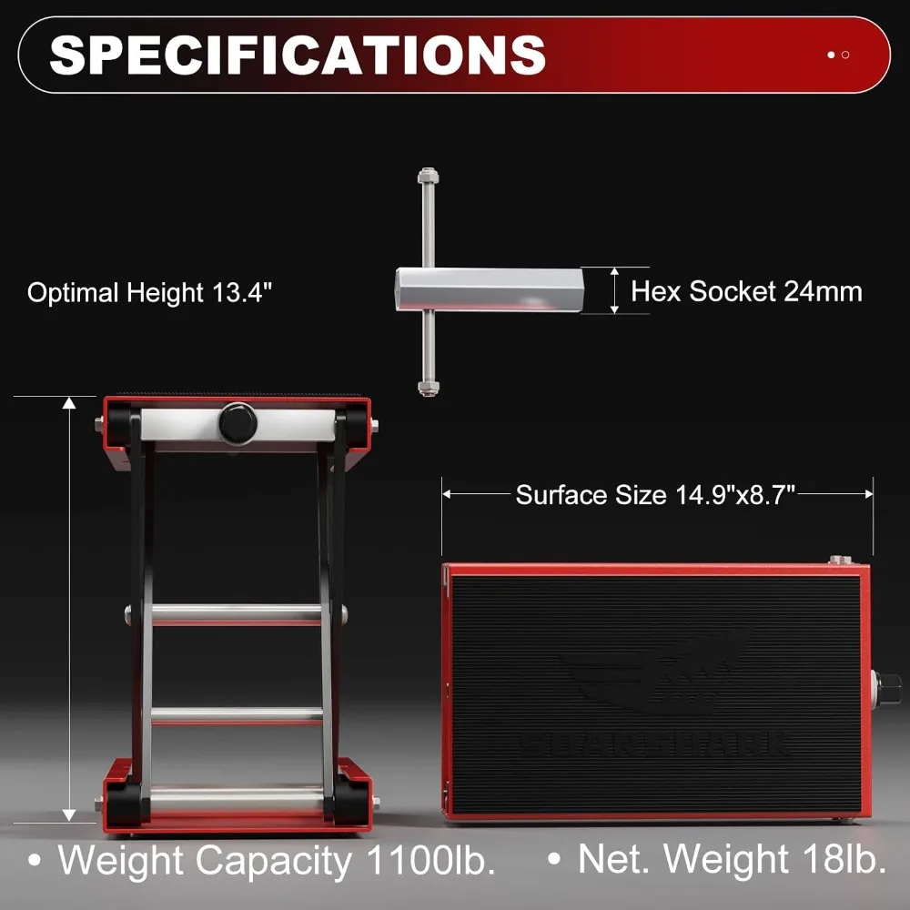 Aluminum Motorcycle Scissor Lift Jack, 1100LBS Heavy Duty (Red)