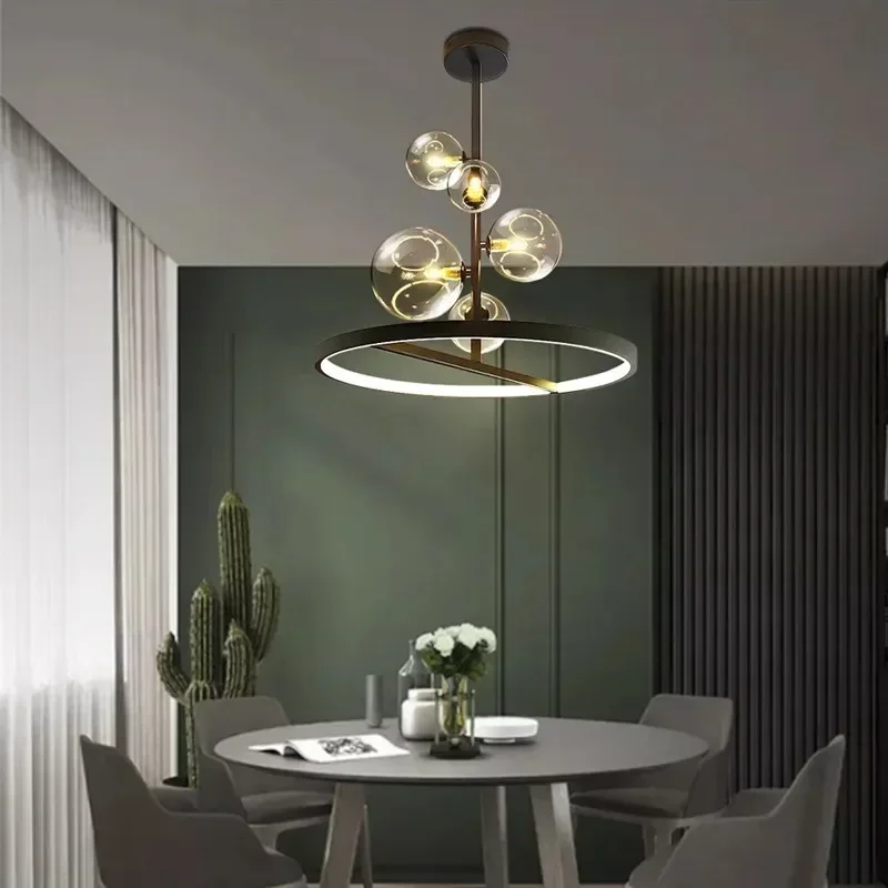 2026 LED Glass Pendant Lamp Nordic Circle Ceiling Hanging Chandeliers Light Black LOFT Living Dining Room Kitchen Lighting Fixtu