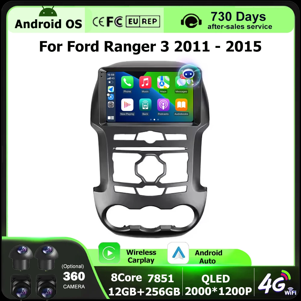 

Car Radio GPS Navigation Multimedia Player Stereo For Ford Ranger 3 2011 - 2015 Android Auto Carplay 4G WIFI BT DSP No 2din 9''