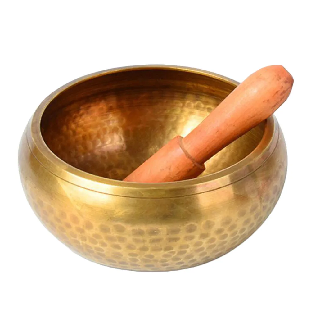 Manual Tapping Tibetan Singing Bowl 14.5x14.5x7.5cm Nepal Craft Gold Color Relaxation Meditation Yoga Sound Healing