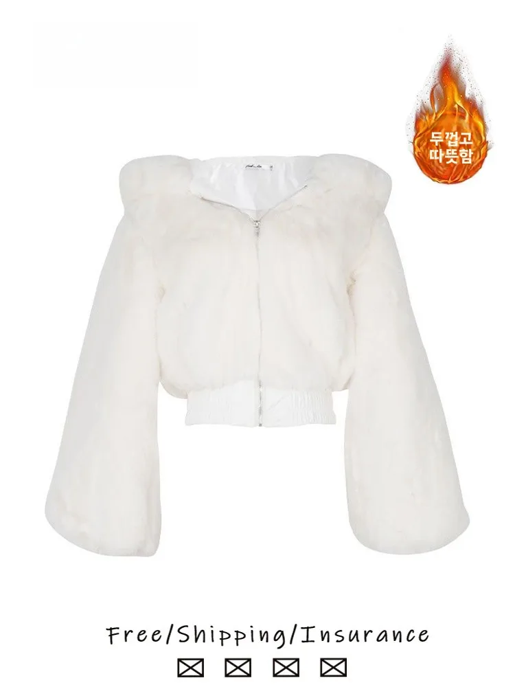 

Women's ort Thiened Cotton Jaet Coat Rabbit Fur Simulation Warmth Hoodie Sle Autumn Winter Faion Commute Slim Fit