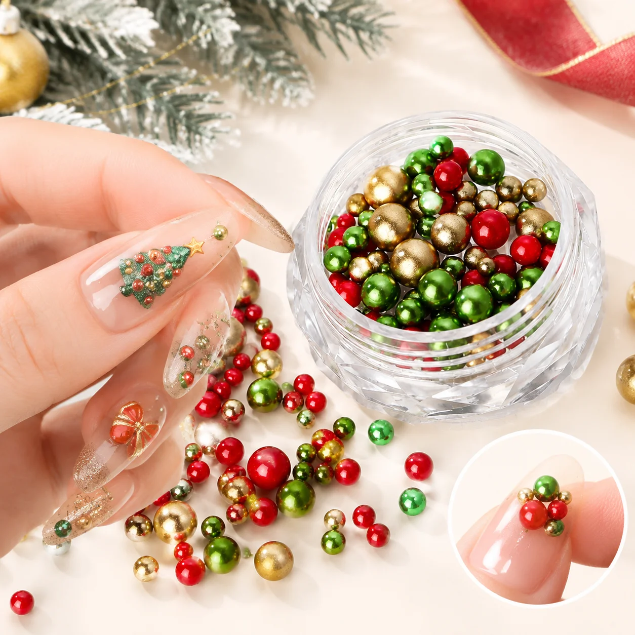 Christmas Mixed Round Pearls Beads Colourful Nails Art Charms Decoration Rhinestones Nail Supplies Accessories