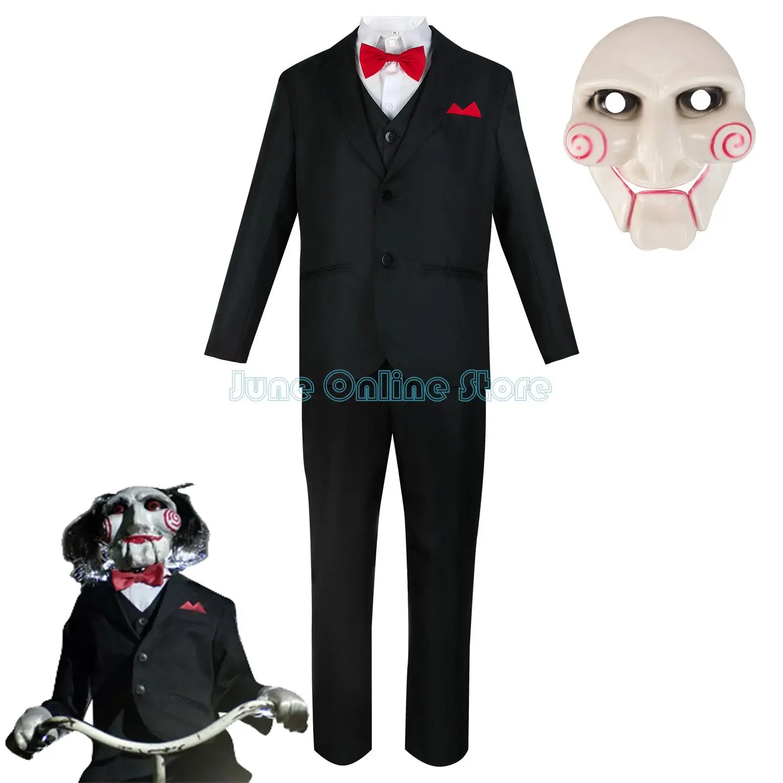 Jigsaw Killer Cosplay Anime Saw 10 Costume Uniform Men Suit Coat Vest Pants Set Halloween Party Mask Outfit for Man