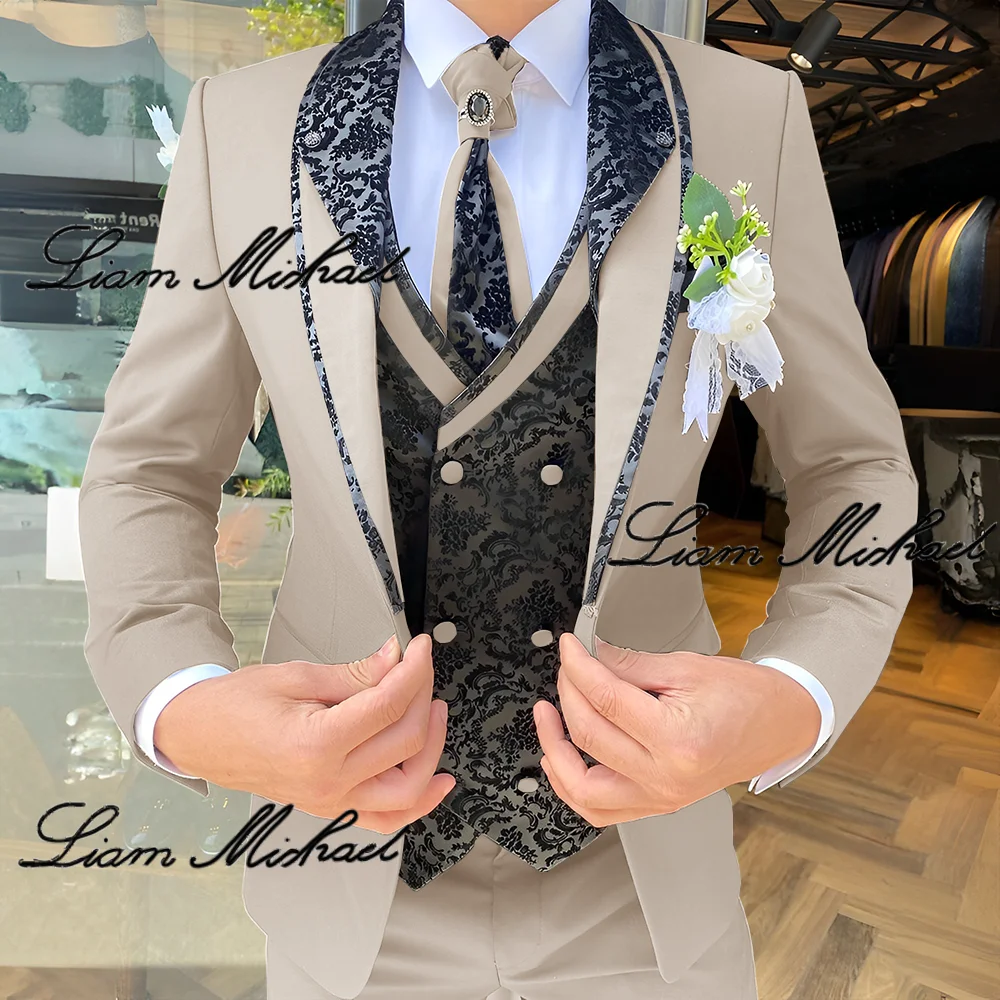 

Beige 2024 Men's Suit 4-piece Set Wedding Groom Tuxedo Customized Party Dress Elegant Men's Suit XS-5XL