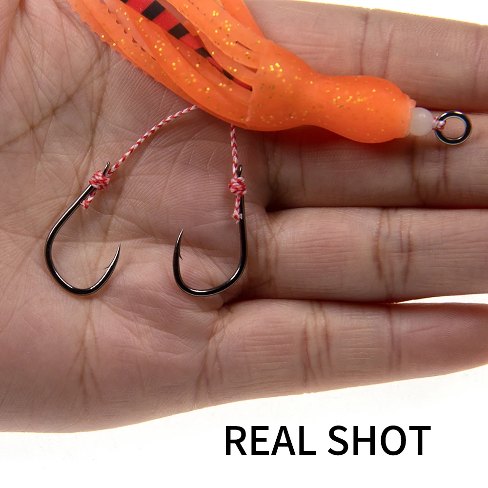 Weicher Silikon-Tintenfisch-Rockköder für Slow Jigging, Assist-Haken, leuchtender Trolling-Jig-Köder, Salzwasser-Angelköder, Zubehör – Detail 5